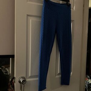 Blue Textured Leggings